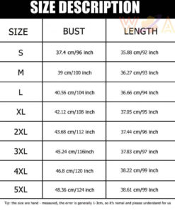 Batwing Pocket Dress Sizechart 1