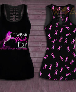 I Wear Pink For Breast Cancer Awareness 3D Hollow Tank Top Leggings new