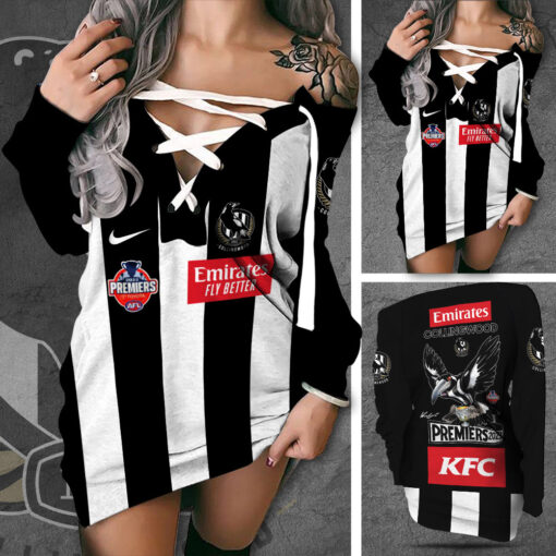 AFL Premiers Collingwood FC Bodycon Off Shoulder Dress WOAHTEE251023S2