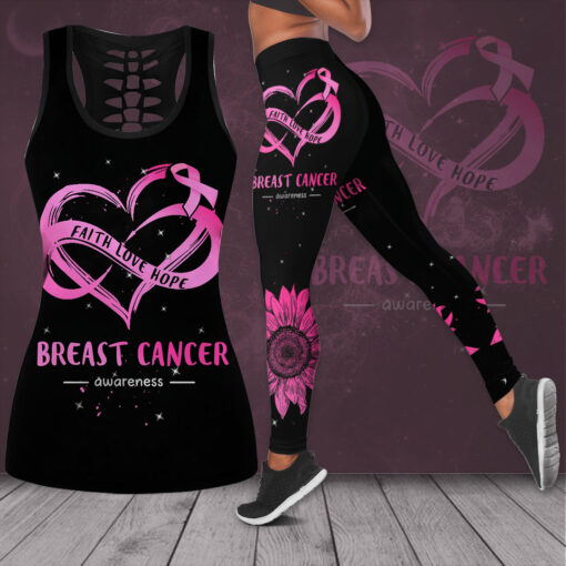 Faith Love Hope Breast Cancer Awareness 3D Hollow Tank Top Leggings