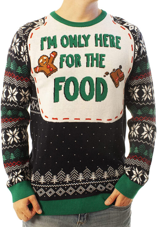 Funny Santa Here For The Food Navy Ugly Christmas 3D Sweater