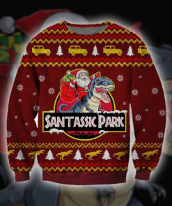 Funny Santa Santassic Park Ugly Christmas 3D Sweater