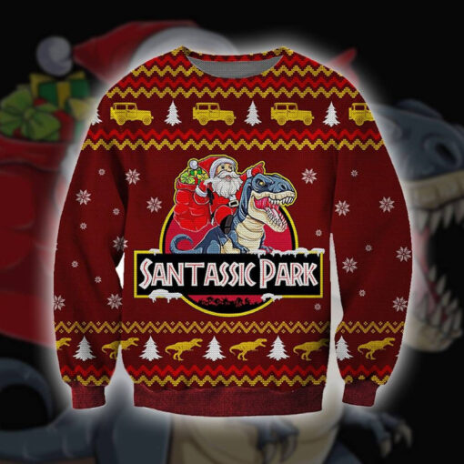 Funny Santa Santassic Park Ugly Christmas 3D Sweater