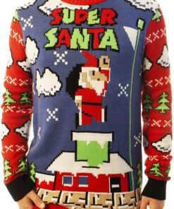 Funny Santa Super Santa Blue Ugly Christmas 3D Sweater