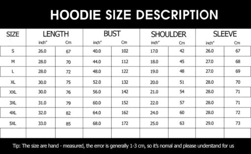 Hoodies Sizechart