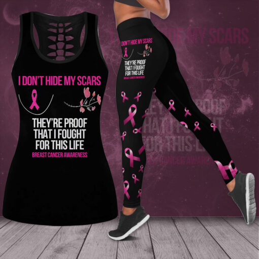 I DonT Hide My Scars Breast Cancer Awareness 3D Hollow Tank Top Leggings