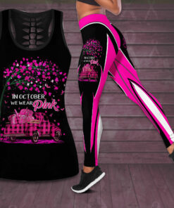 In October We Wear Pink Car Breast Cancer Awareness 3D Hollow Tank Top Leggings