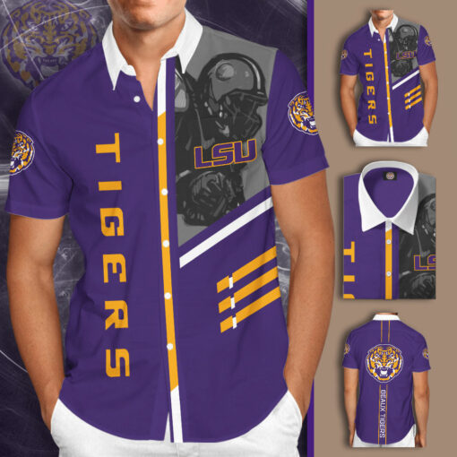 Lsu Tigers 3D Short Sleeve Dress Shirt 01