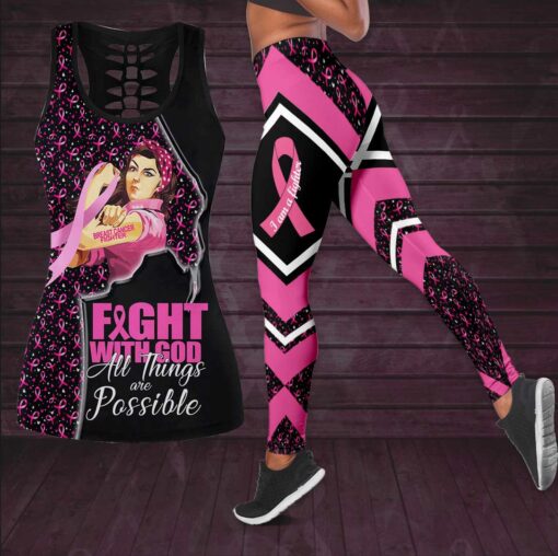 Woman Right Breast Cancer Awareness 3D Hollow Tank Top Leggings