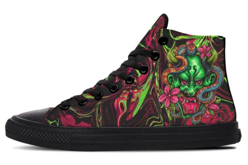 abstract green demon with snake high top canvas shoes