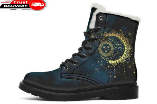antique style crescent moon faux fur leather boots
