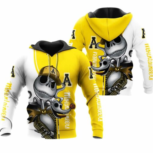appalachian state mountaineers jack skellington and zero 3d hoodie