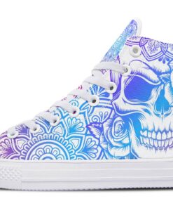 aqua and purple color fusion skull high top canvas shoes