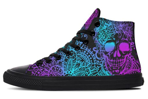 aqua and purple color merge skull high top canvas shoes