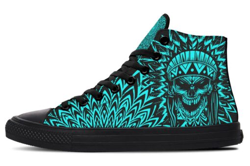 aqua native american skull high top canvas shoes