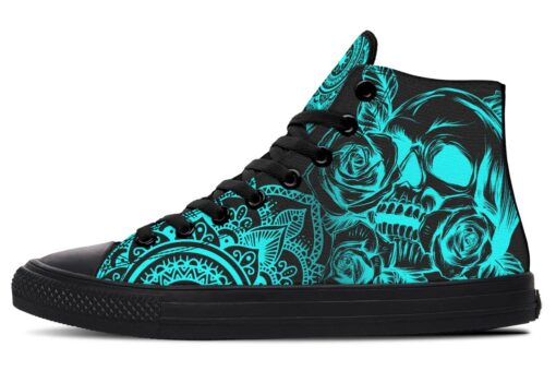 aqua skull mandala high top canvas shoes
