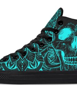aqua skull roses high top canvas shoes