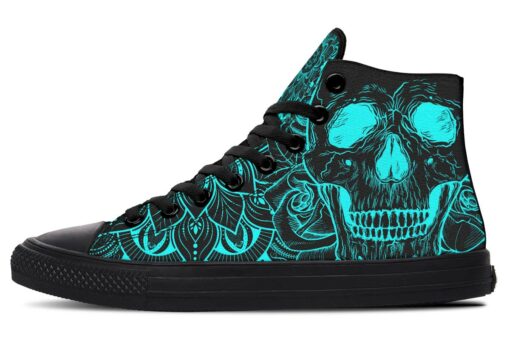 aqua skull roses high top canvas shoes