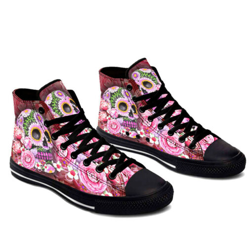 art flower pink skull high top shoes