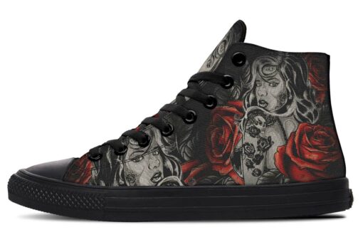 attractive and roses high top canvas shoes