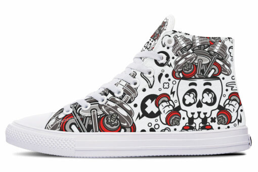 barbell exploding from skull high top canvas shoes