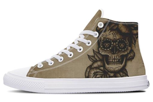 beige sugar skull high top canvas shoes