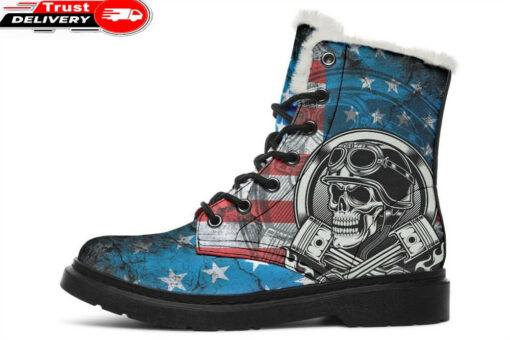 biker flag mechanic faux fur leather boots