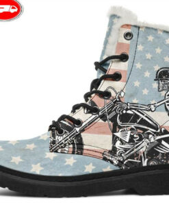 biker flag rider faux fur leather boots