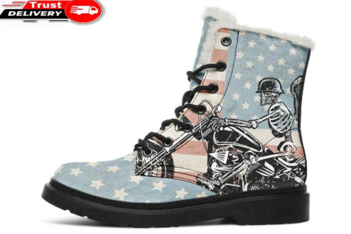biker flag rider faux fur leather boots
