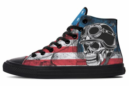 biker flag skull rider high top canvas shoes