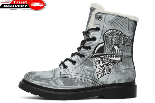 biker mechanic faux fur leather boots