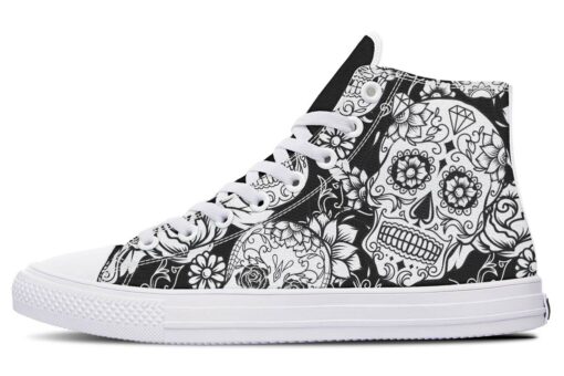 black and white skull high top canvas shoes