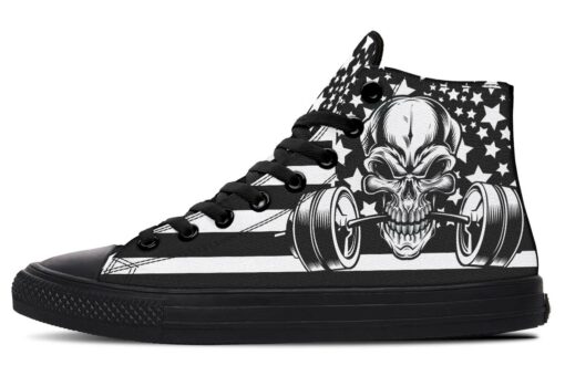 black and white stars skull high top canvas shoes