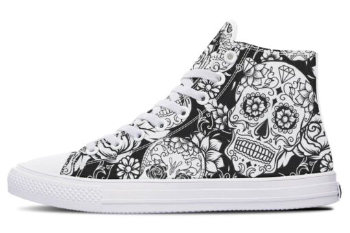 black and white sugar skull high top canvas shoes