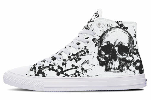 black on white cherry blossom skull high top canvas shoes
