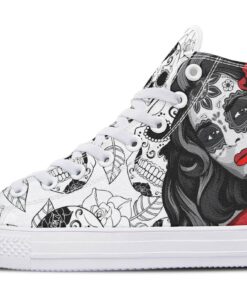 black red white skull woman high top canvas shoes
