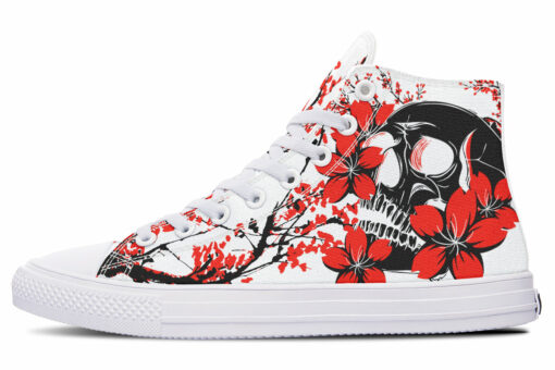 black skull red sakura high top canvas shoes