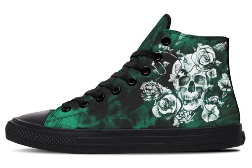 black tie dye skull and rose high top canvas shoes