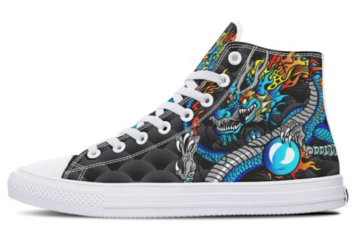 blue japanese dragon high top canvas shoes