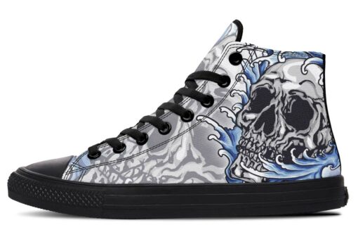 blue japanese skull high top canvas shoes