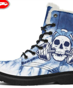 blue skull weights faux fur leather boots