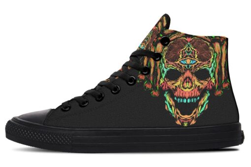 blue teeth skull high top canvas shoes