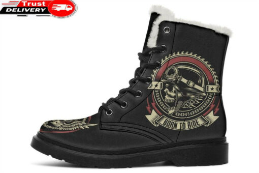 born to ride red faux fur leather boots