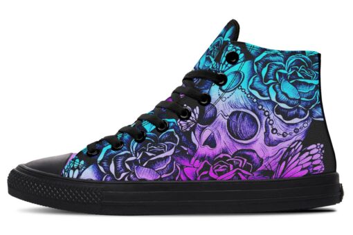 butterfly and roses skeleton high top canvas shoes
