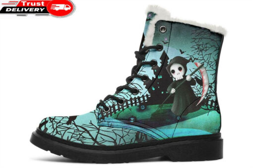 cartoon reaper faux fur leather boots