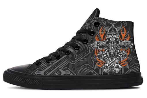 cartoon rider and flames high top canvas shoes