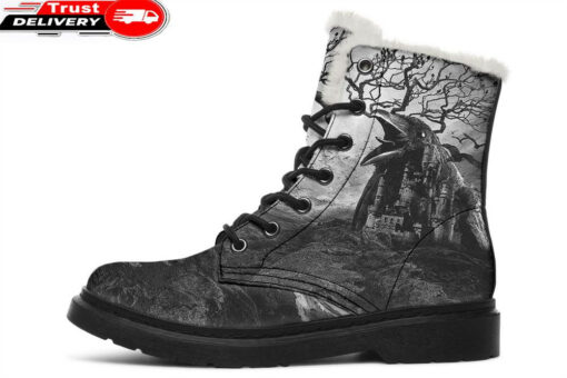 castle and raven faux fur leather boots