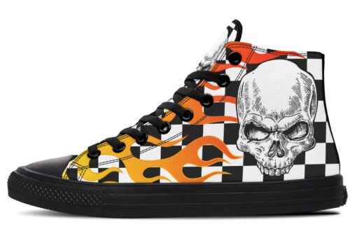 checker skull flames high top canvas shoes