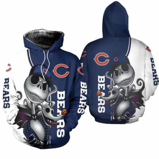 chicago bears jack skellington and zero 3d hoodie