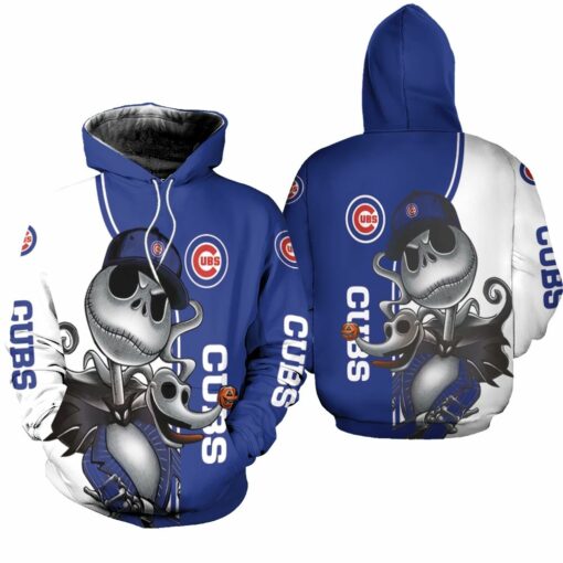 chicago cubs jack skellington and zero 3d hoodie